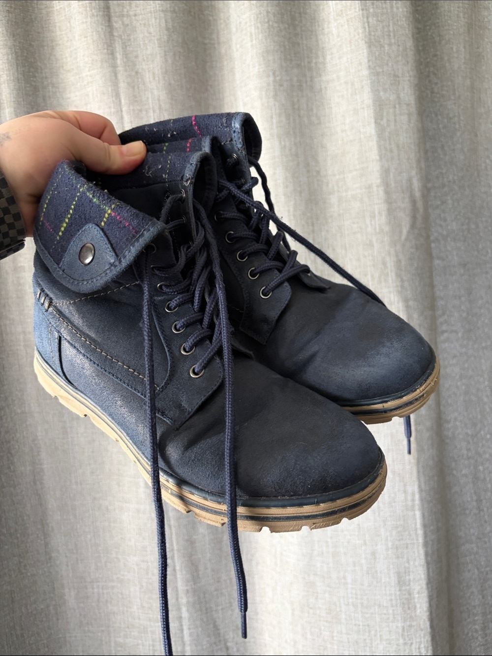 Cliffs Navy Fold-Over Lace-Up Casual Boots